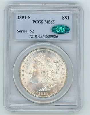1891-S MORGAN SILVER DOLLAR $1 MS 65 PCGS CAC CERTIFIED - Image 1 of 4