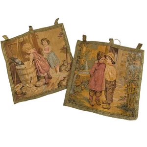 Set of 2 Vintage Metrax Belgium Tapestry Wall Hangings Children Playing Scene - Picture 1 of 8