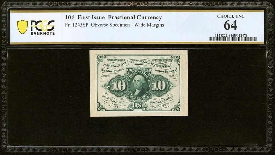 PCGS ChUNC 64. FR# 1243 Fractional 1862 Union Currency 10c Civil War FIRST Issue - Image 1 of 4