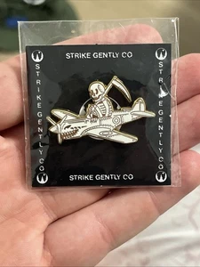 Strike Gently Co Enamel Pin Skeleton Airplane Scythe Retired Rare - Picture 1 of 2