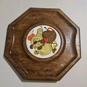Bandeja trivet vintage Goodwood teca octágono floral azulejo retro mod años 70 MCM - Imagen 1 de 3