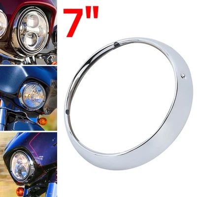Chrome 7" Headlight Trim Ring For Harley Touring Road King Street Tri Glide - Image 1 of 4