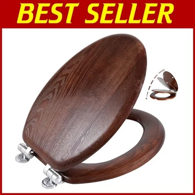 Sleek Elongated Wood Toilet Seat - Comfort Close & Quick Install in Dark Walnut - Image 1 of 4