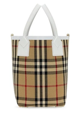 Bolso Bucket BURBERRY Mini Check Marrón/Blanco Bordado Lona Nuevo Foto 1 de 4
