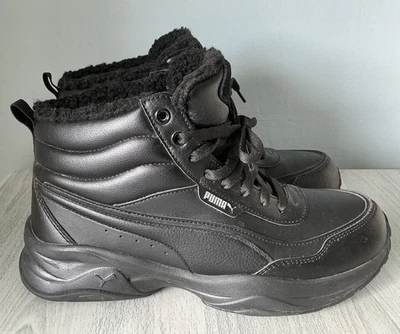 PUMA Cilia Mid Boots Trainers Fleece Lined Worn Once Size 7 Black Free P&P - Image 1 of 4