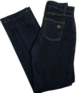 Brooks Brothers Slim Straight Leg 5 Pocket Denim Jeans Women's 0~ Dark Wash Logo - Picture 1 of 13
