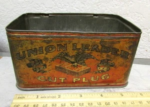vintage Union Leader Cut plug EMPTY tobacco tin, no lid, rusty, man cave decor - Foto 1 di 6
