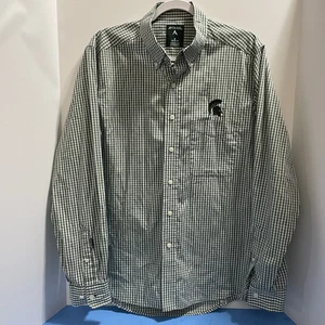 Men’s Antigua Michigan State Green & White Long Sleeve Button Down Shirt Sz. M - Picture 1 of 9