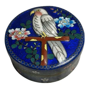 Antique Cloisonne Covered Dresser Box with Parrot Motif - Picture 1 of 14