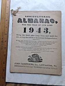 1943 Agricultural Almanac. Baer's Sons. Lancaster, PA. Illustrated. 28 pages. - Picture 1 of 4