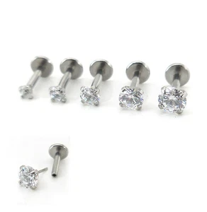 Threadless Flatback Earrings 2-4mm CZ Nose Ring 18G 16G Tragus Ear Rings Stud - Picture 1 of 11