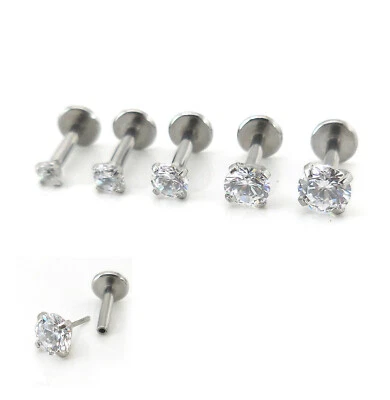 Brincos Flatback Sem Fio 2-4mm CZ Nariz Anel 18G 16G Tragus Brincos Parafuso Prisioneiro - Imagem 1 de 3