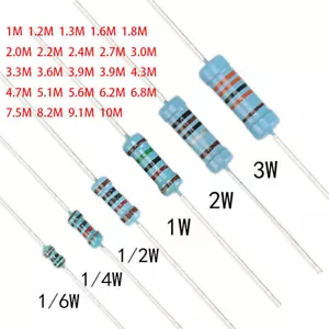 1/6W 1/4W 1/2W 1W 2W 3W Metal Film Resistor ±1% Range of Values 1MΩ to 10MΩ - Picture 1 of 2