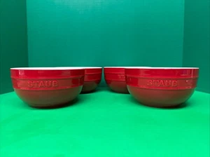 STAUB Lot 4 Ceramic Bowl 6.5 X 3inches, 1.3 Qt Cherry RED Mixing Serving Cereal - Picture 1 of 9