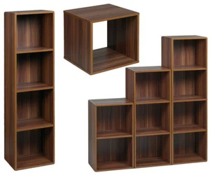 2/3/4 Tier Cube Bookcase Teak Wood Wooden Shelves Storage Unit Open Shelf Rack - Picture 1 of 5
