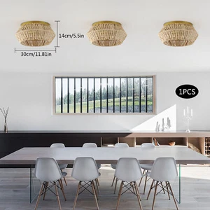 Vintage Woven Rattan Ceiling Light Farmhouse Pendant Lamp Dining Room Chandelier - Picture 1 of 16