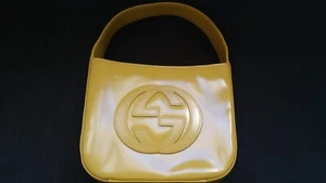 Gucci Handbag Mustard Patent Leather GG Logo 1990s 100% Authentic Pre-owned - Picture 1 of 9