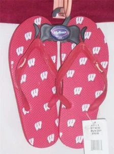 Wisconsin Badgers RED Sandals FLIP FLOPS Mens Shower SHOES Thongs UW Bucky NWT - Picture 1 of 3