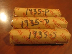 3 rolls ( 150 coins ) 1935-D,,35-D,35-S Lincoln cents avg. cir's - Picture 1 of 1
