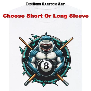 Joueur de table de billard billard requin 8 bâtons de repère balle DigiRods dessin animé T-shirt - Photo 1/7