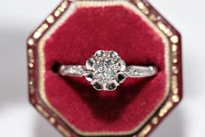 Antyk około lat 20. Art Deco 18-karatowe złoto naturalny diament pasjans pierścionek zaręczynowy - Zdjęcie 1 z 16