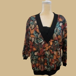 Vintage 80s 90s Top Notch Blouse Fall Leaves Paisley Size 22W Plus T45 - Picture 1 of 6