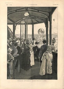 EXPOSITION UNIVERSELLE BALLONS TOUR EIFFEL/PAVILLON JAPON GRAVURE 1889 - Picture 1 of 2