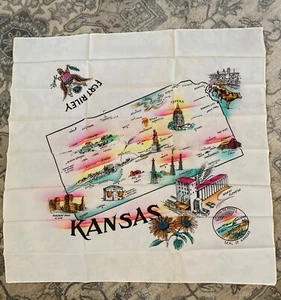 NOS Vintage 1950s Fort Riley Kansas Souvenir Scarf 29" x 28" Acetate - Picture 1 of 14
