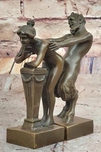 VINTAGE BRONZE DEKOR FAUN SATYR BUCHSTÜTZEN HEISSGUSS WIEN SKULPTUR VON BERGMAN - Bild 1 von 10