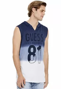 Guess Daryl Hoodie Men's Sleevelesss Tie Dye Logo Pullover Officer Blue/White - Picture 1 of 9