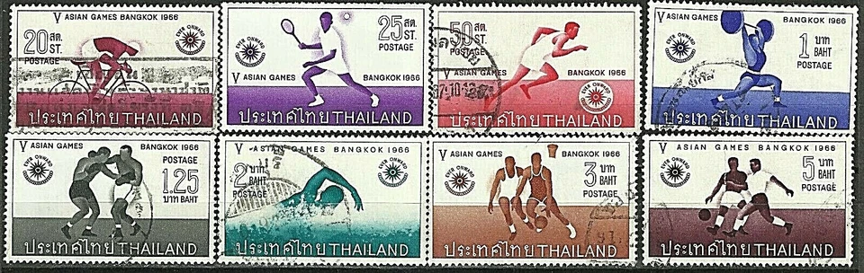 Estampillas de TAILANDIA: 5º Juegos Asiáticos de 1966. Juego Completo (8) Usado Foto 1 de 1