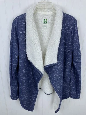 Зеленый чай женщин темно-синий шерпа открытый передний свитер кардиган размер большой - Изображение 1 из 4