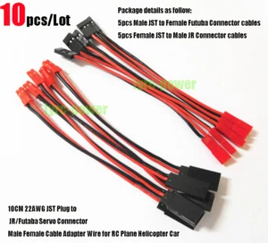  Lote de 10 piezas RC JST enchufe a JR/Futaba servo conector macho hembra 10 cm 22 AWG cable - Imagen 1 de 4
