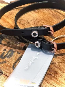 Correa de esporas Döbert cuero negro con oro rosa y pedrería - Imagen 1 de 3