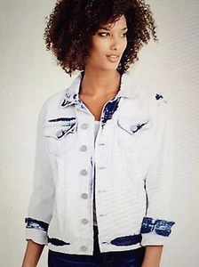 TRUE RELIGION WOMEN GIGI TRUCKER EMBROIDERY JK BLEACH STAIN WC869XE5 NWT XS $319 - Picture 1 of 12