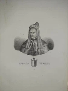 Portrait Antonio Veniero Doge Republic of Venice / Dwarfs Etching 19th century - Picture 1 of 3