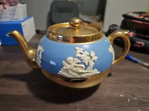 Tea Pot, Turquoise blue jeweled gold Gibson’s England teapot Staffordshire - Picture 1 of 14