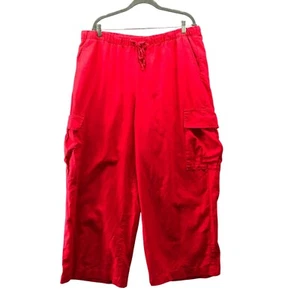 Gap Linen Cotton Cargo Pants Womens XL Red High Waisted Relaxed Wide Leg Pull On - Picture 1 of 10
