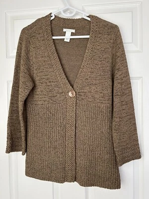 TWEEDS Womens Light Brown Button Open Sweater Jacket Large Knit Varies - Image 1 of 4