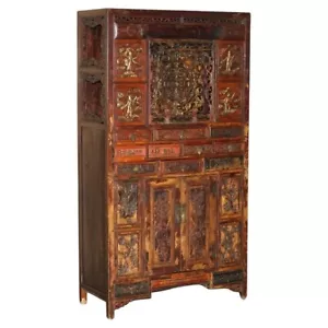 ANTIGUO ARMARIO DE BODA CHINO PINTADO A MANO ALREDEDOR DE 1860 ARMARIO PARA AMAS DE CASA - Imagen 1 de 12