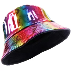 SHINY SUN HAT Bright Holo Bucket Rain Cap Unicorn Rainbow Kids Summer Party UK - Picture 1 of 37