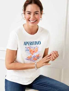 Talbots "Wine-derful time" Graphic Tee White APERITIVO 100% Cotton Size Lp - Picture 1 of 19