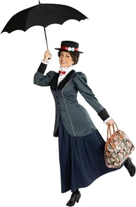 Costume donna Mary Poppins adulto vecchio timer magico vestito tata inglese S - 3XL - Foto 1 di 6