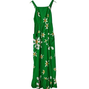 Vintage Waltah Clarke's Hawaiian Maxi Dress Womens 60s 70s Green Floral Pinafore - Picture 1 of 16