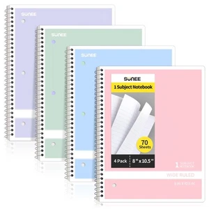 Cuadernos en espiral con reglas anchas, 1 tema, paquete de 4, 8 x 10-1/2 pulgadas, 70 hojas, 3-H... - Imagen 1 de 9