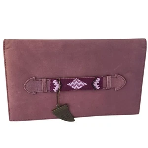 house of harlow 1960 purple pink boho aztec handle faux suede clutch purse bag - Picture 1 of 5