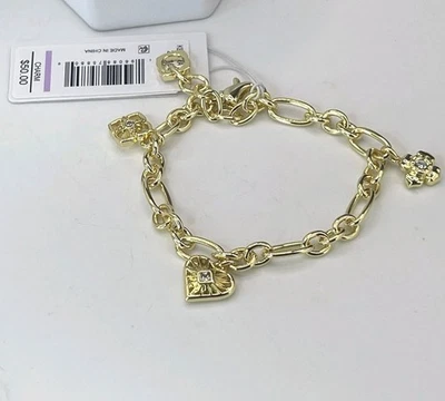 Kendra Scott NWT Lacie Statement Bracelet Gold Tone Charm Link White CZ - Image 1 of 4