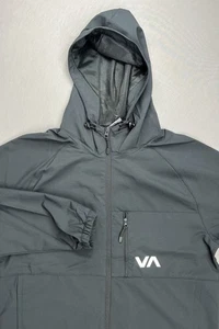 RVCA Mens XL Kevin Rain Jacket Relaxed Fit Full Zip Hooded Black Stretch - $90 - Picture 1 of 7