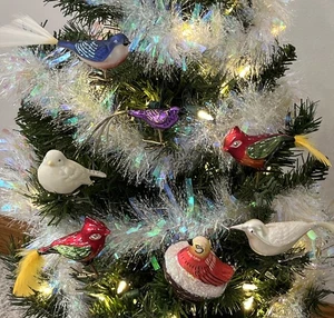 Glas Vogel Christbaumschmuck Set 7 Clip On LESEN WIE BESEHEN - Bild 1 von 22