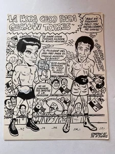 Vintage GERMAN TORRES Mexican Boxer Sports Magazine Sketch Drawing Original 80's - Bild 1 von 2